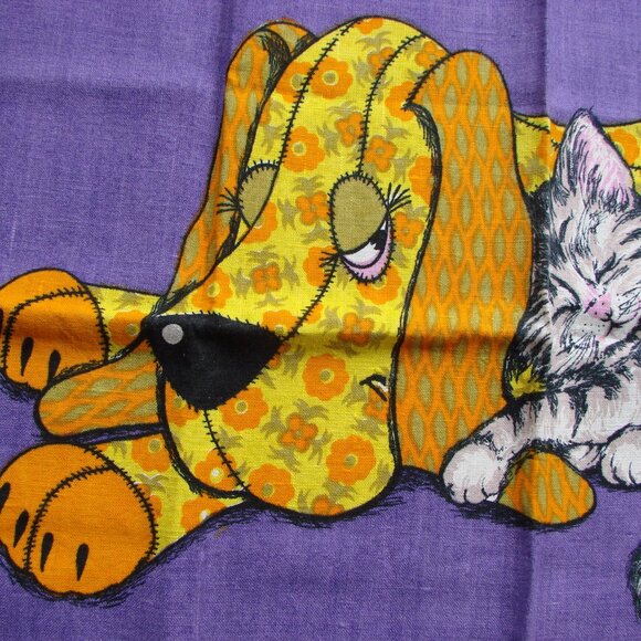 Vintage Linen Kitchen Tea Towel Chris Bash Calico Dog Cat NOS NEW OLD STOCK - Picture 4 of 5
